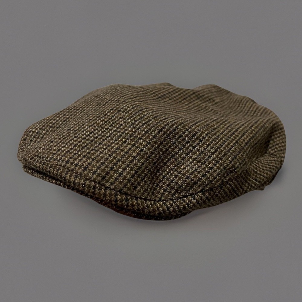 Vintage Country Gentleman Mens Brown Wool Blend Houndstooth Newsboy Cap Size L